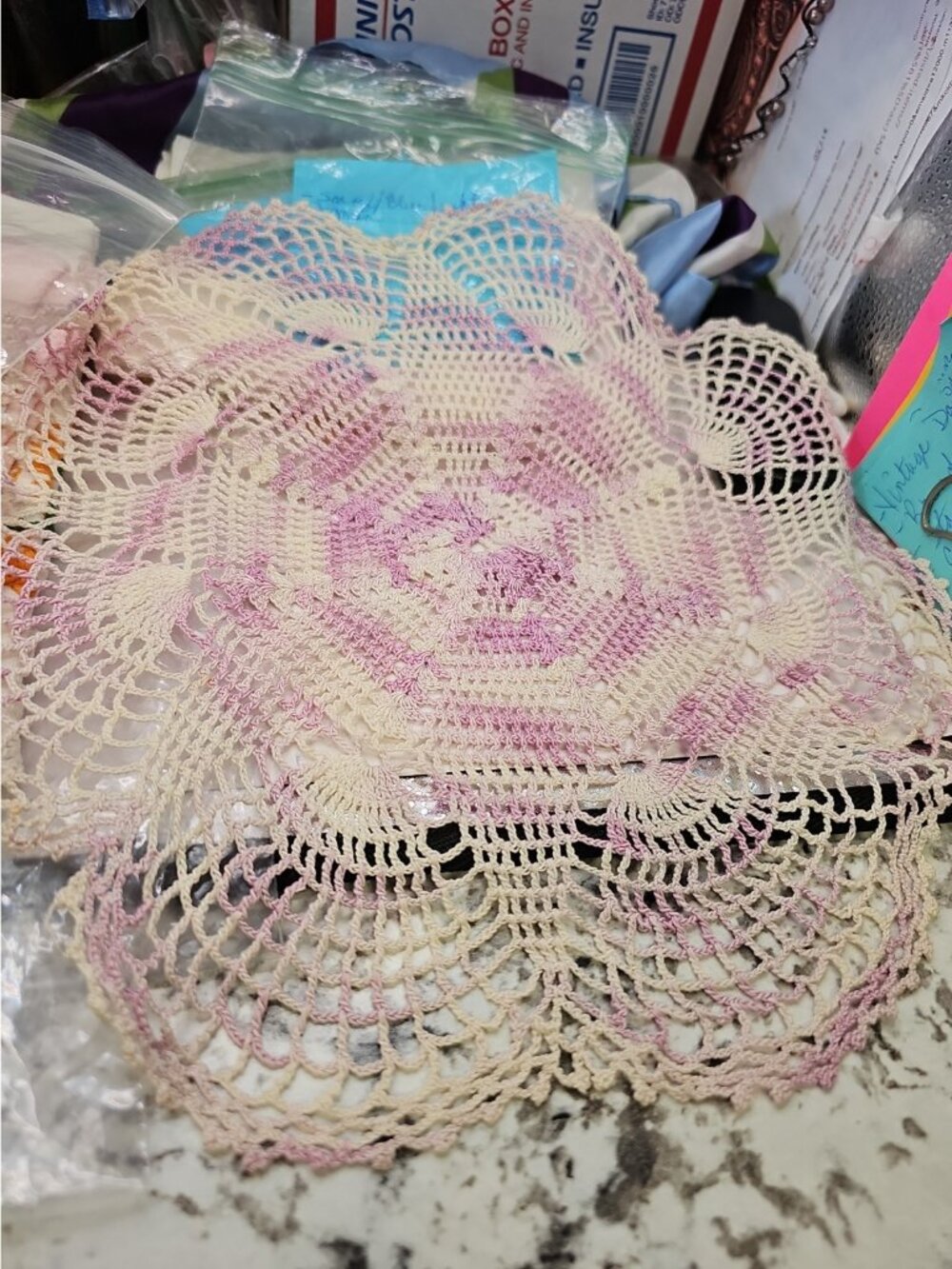 Doily Lot Of 2 Variegated Purple White Pink Openwork